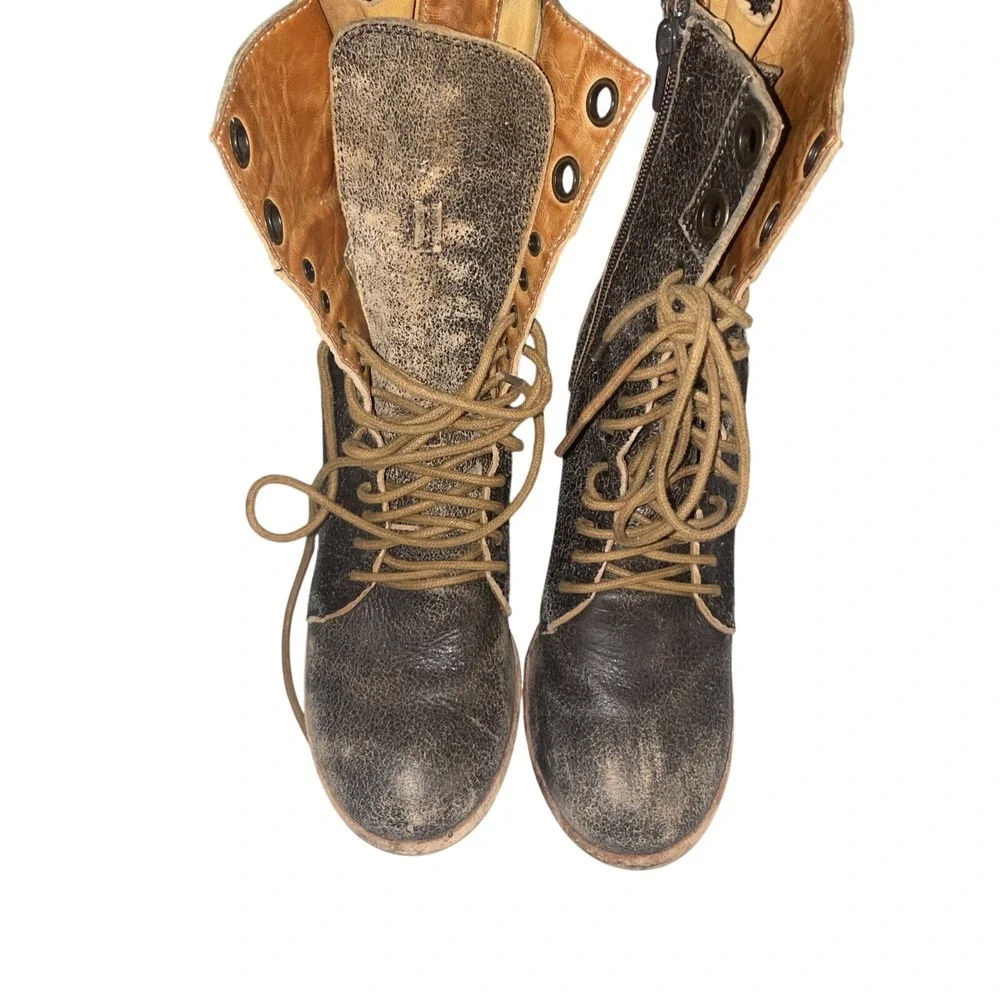 Fugu Malibu Brown Boots Women Size 7 Distressed Leather Lace Dual Zip Ankle